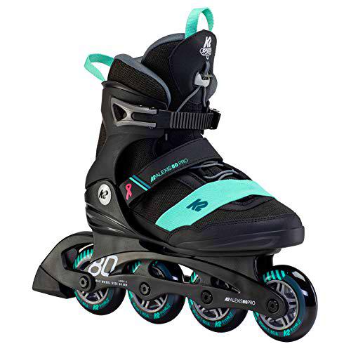 K2 Skates Alexis 80 Pro Patines, Women's, Negro/Verde Azulado, 39.5 EU