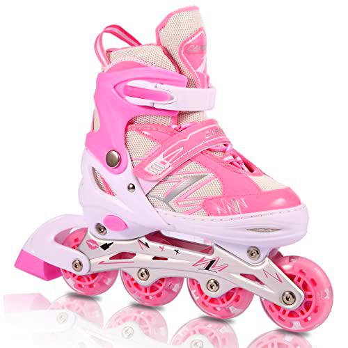 Patines en Linea Niña,Ajustables Patines Niñas con 8 Lntermitentes Ruedas,Roller Blades para Exteriores e Interiores,Malla Transpirable Inline Skates para Niño Adolescentes Mujer Hombre Principiantes