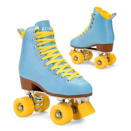 ATTABO Patines de Ruedas Cascada para Mujer Talla 39 EU Caña de Piel sintética Ventilación Chasis de Aluminio ABEC-7 Ruedas 82A Protección de Dedos Frenado Seguro Ajuste Preciso Color Azul