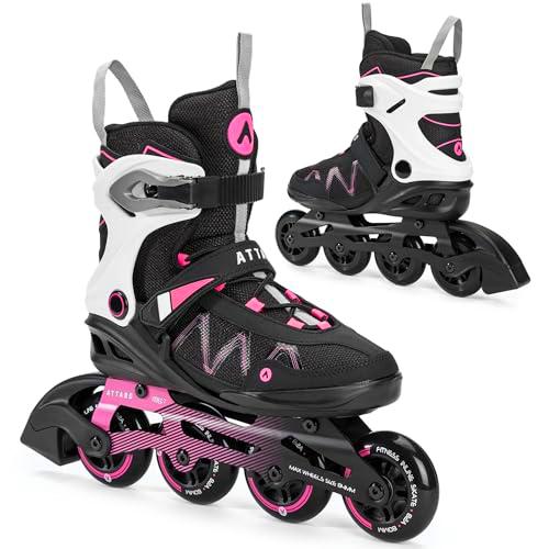 ATTABO Patines en línea Bliss para Mujer 38 EU Comodidad y Seguridad Bota Semirrígida Chasis de Aluminio Ruedas 80 mm PU Rodamientos ABEC-7 Ajustable Color Rosa