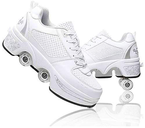 Patines de Ruedas Ajustables para 4 Ruedas Ajustables Zapatos 2 en 1 Multiusos Kick Roller Shoe para niños niñas (42)