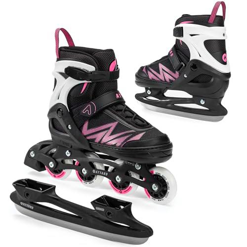 ATTABO Patines en Línea para Niños Kylo 2en1 Rosa Versátiles Patines Ajustables para Niños 38-41 Comodidad con Ruedas 82A y Rodamientos ABEC-7 Excelente Ajuste