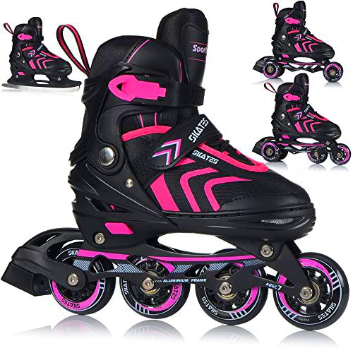 Patines en línea 4 en 1 - Patines de Hielo Ajustables para niños y Adultos